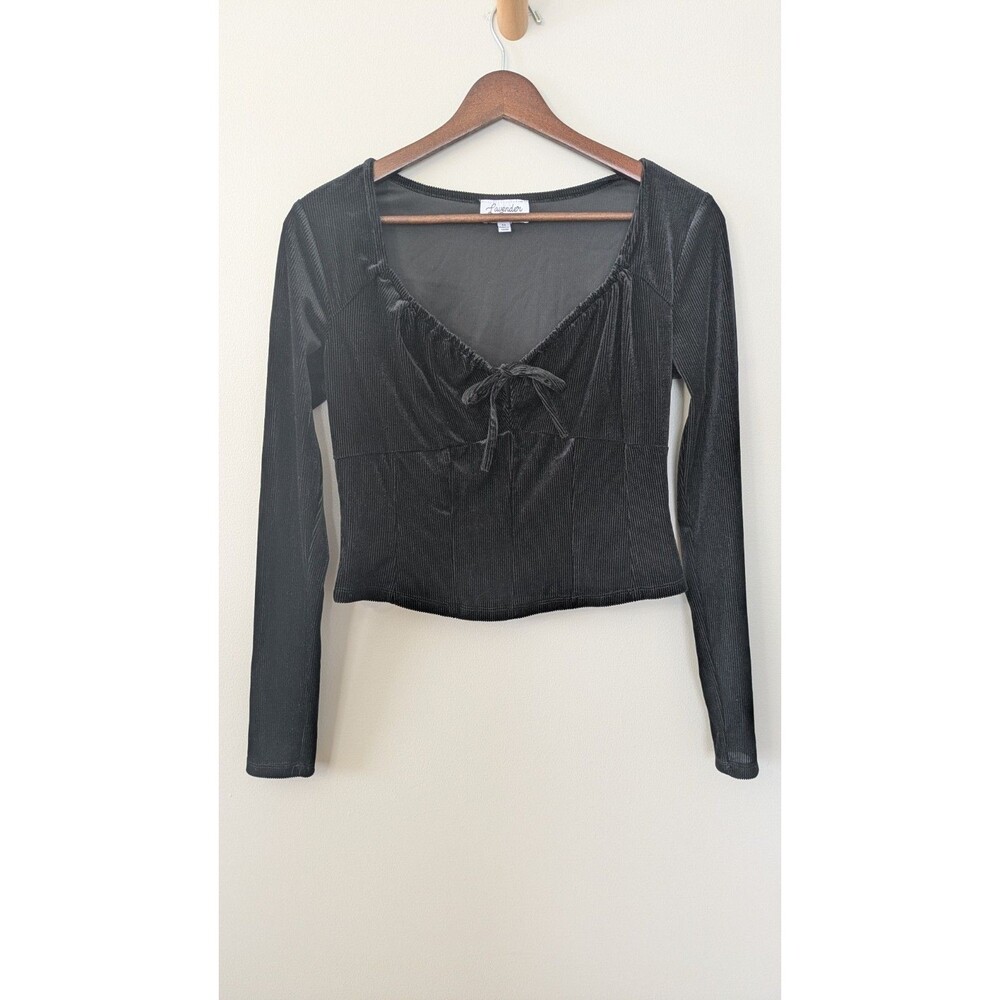 Milkmaid Crop Top M  Black Goth Babydoll Dark Coquette Romantic Long Sleeve